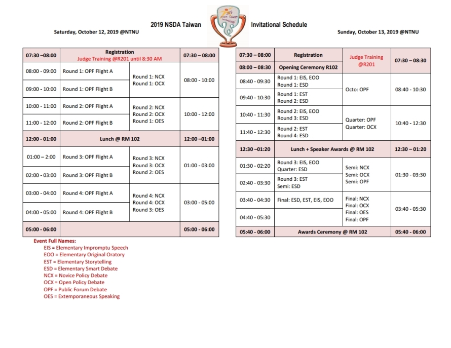 2019 NSDA Invitational Schedule